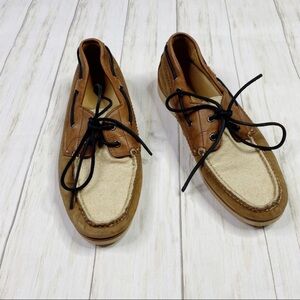 Rag & Bone Preston Brown Leather Cream Canvas Boat Shoes